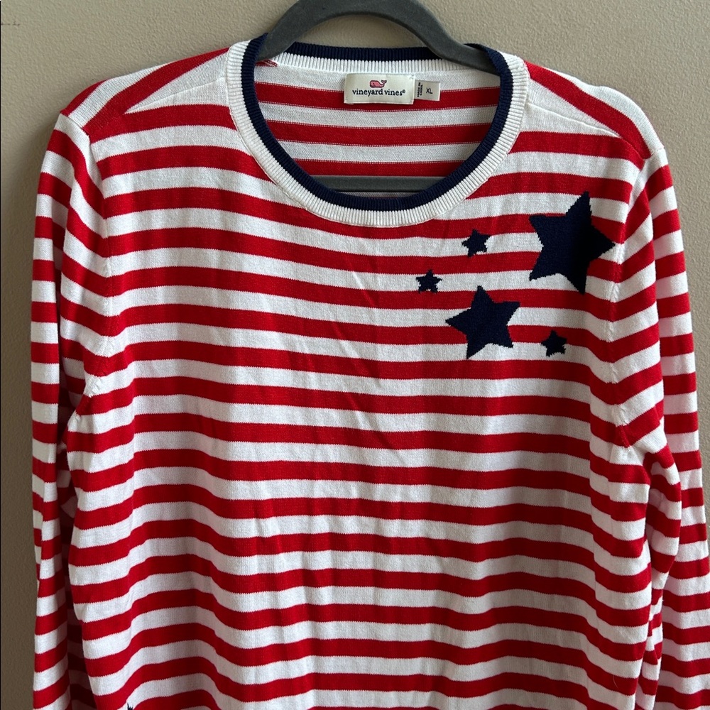 Vineyard Vines Stars and Stripes Crewneck Cotton Sweater Red White Blue XL